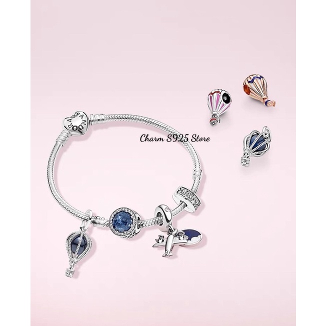 combo bộ vòng pan khoá tim mềm + 4 hạt charm bạc s925 cao cấp