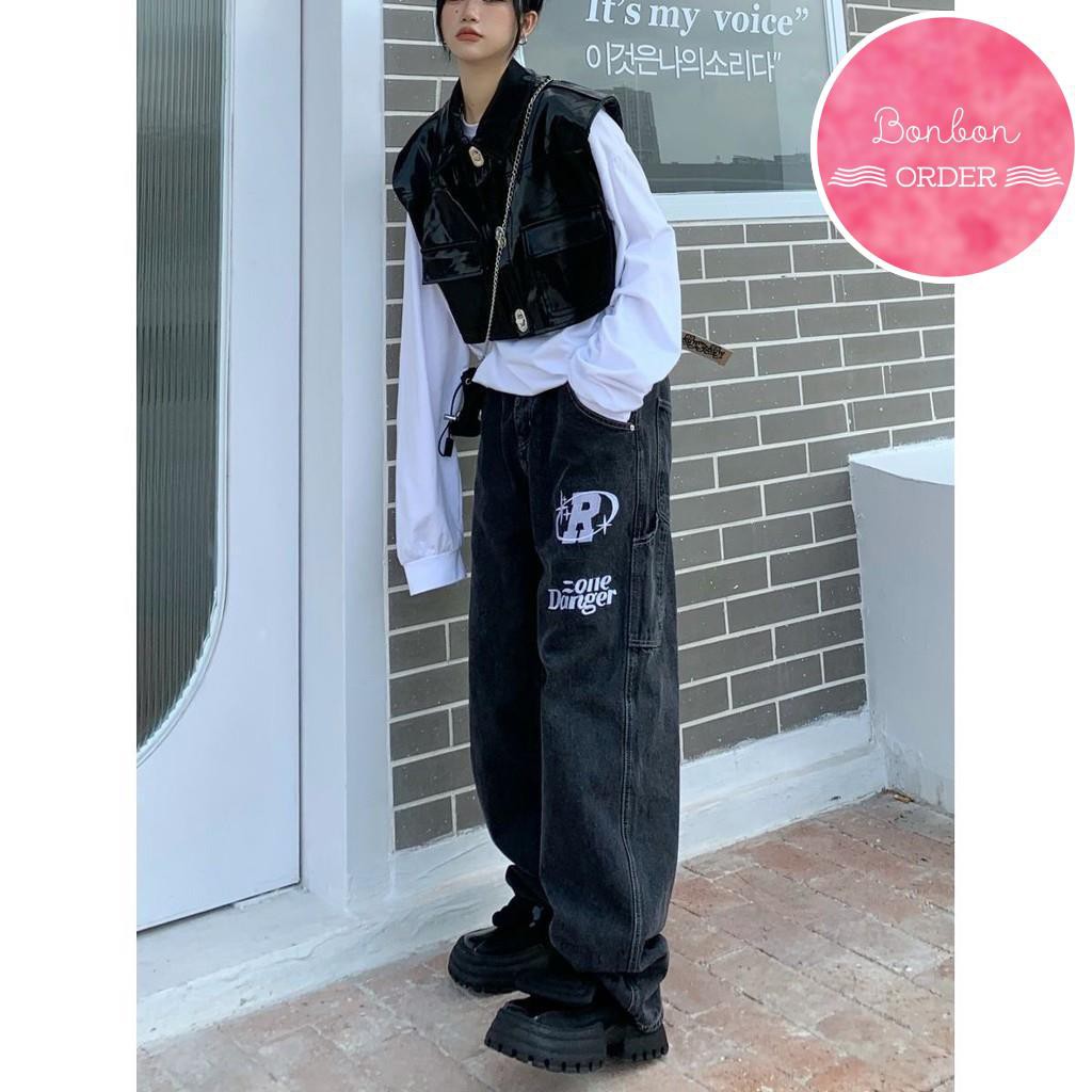 QUẦN JEAN ULZZANG ỐNG RỘNG IN CHỮ CỰC CHẤT - [Bonbon Order Ulzzang]