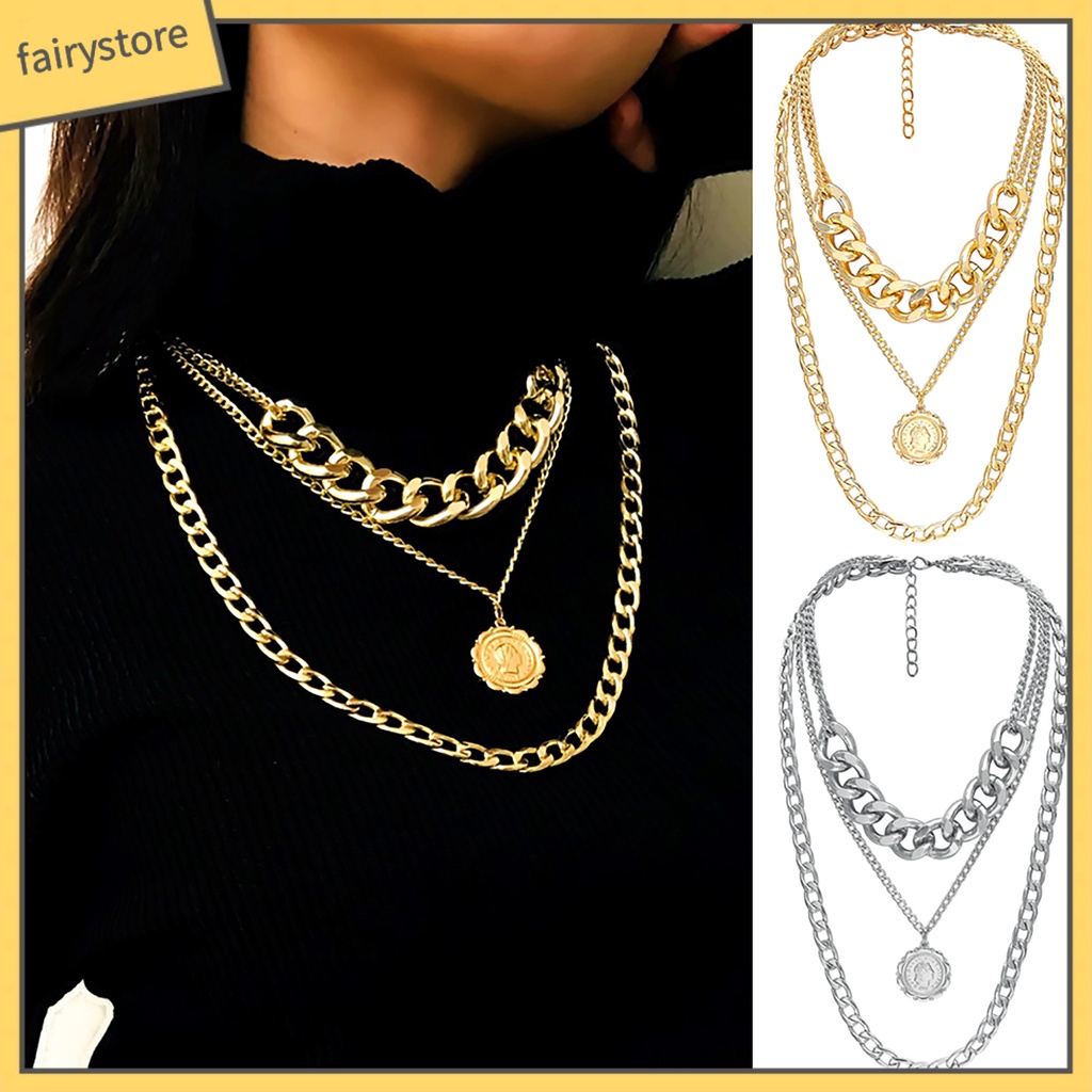 Dây Chuyền Đeo Cổ Nhiều Lớp Thiết Kế Độc Đáo Cá Tính Cho Nữ