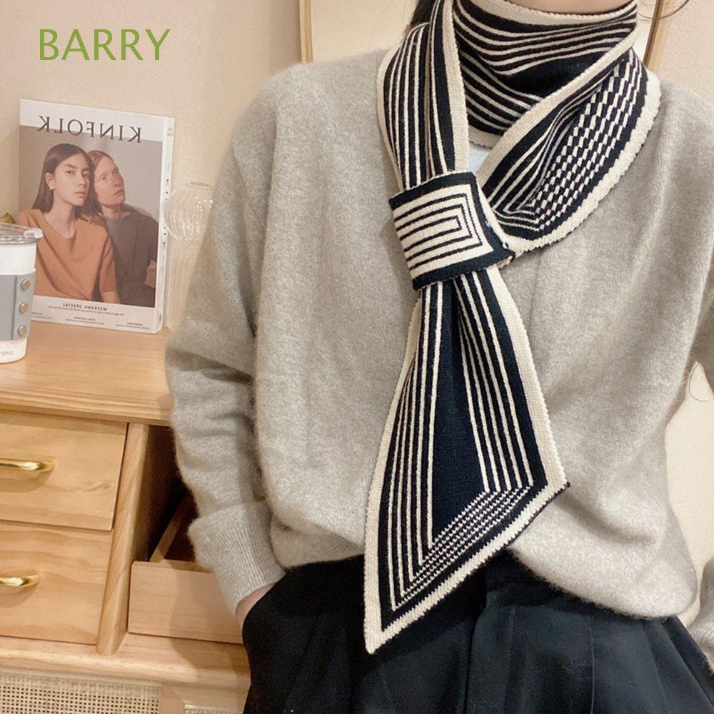 Khăn choàng cổ vải len cashmere dệt kim phối sọc phong cách Hàn Quốc cổ điển dễ phối đồ thời trang thu đông cho nữ