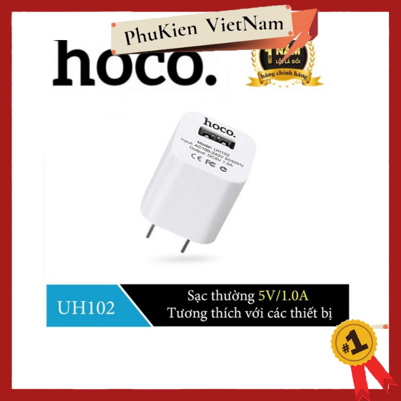 Củ sạc  Hoco UH102 ✓ Chính Hãng Cao Cấp ✓ Cốc Sạc hỗ trợ sạc nhanh 5V / 1A  Cho mọi loại điện thoại iPhone iPad