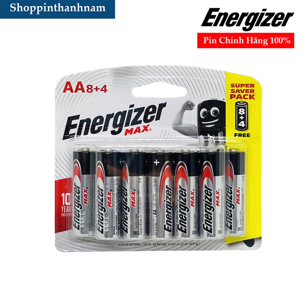 Vỉ 12 Viên Pin AA Energizer Max Chính Hãng , Siêu Bền , Siêu Tiết Kiệm