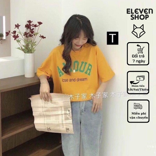 Áo thun nữ Croptop in chữ AMOUR, form rộng, vải cotton dày dặn co dãn 4 chiều, thấm hút mồ hôi siêu thoáng mát