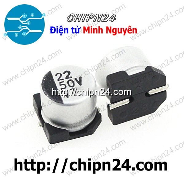 [10 CON] (KG2) Tụ nhôm 22uF 50V 6.3x5.4mm (SMD Dán)