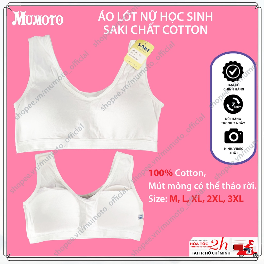 Áo lót nữ học sinh Saki 3 lỗ cotton bản dây to mút mỏng tháo rời áo bra học sinh cotton SK035 - MUMOTO