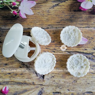 Khuôn trung thu 125g 4 mặt hoa hồng chùm, hướng dương, mẫu đơn, hoa ly