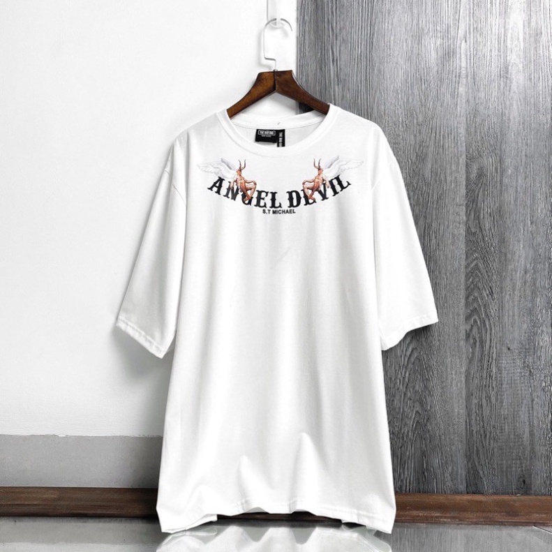 Áo thun nam nữ unisex tay lỡ Angel Devil, áo phông cotton freesize AD-Trend