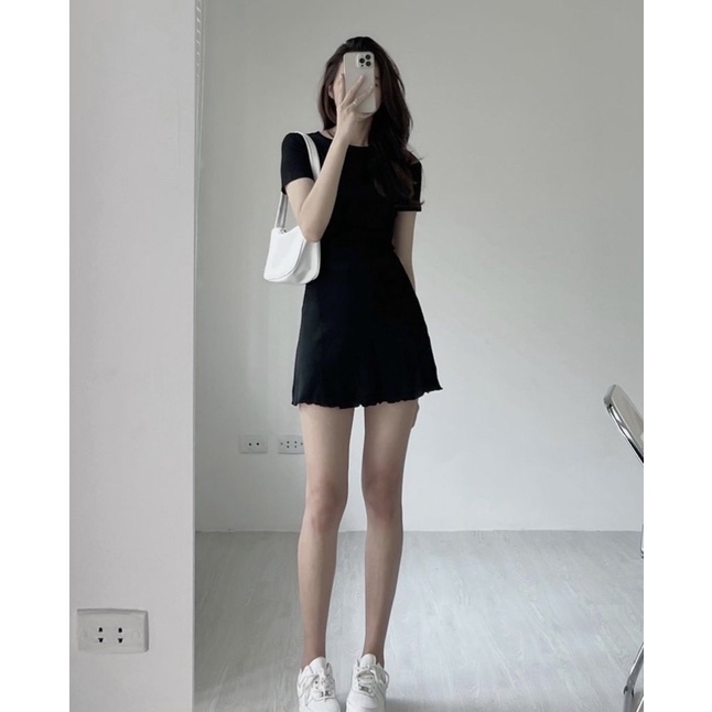 Váy thun trơn body cổ tròn cộc tay co giãn xoè dưới nhẹ nhàng nhiều màu