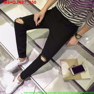 Quần jean nam rách gối màu đen cực chất