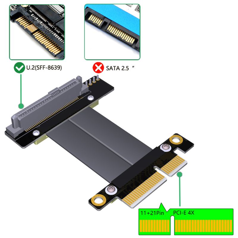 Dây Cáp Thẻ Mở Rộng U.2 Nvme Ssd Sang Pci-E 3.0 X4 Sff-8639 Nvme Pcie 4x Gen3