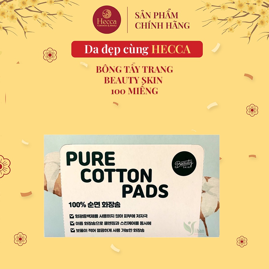 Bông tẩy trang Beauty Skin Pure Cotton Pads 100 miếng - Hecca Cosmetics &amp; Beauty