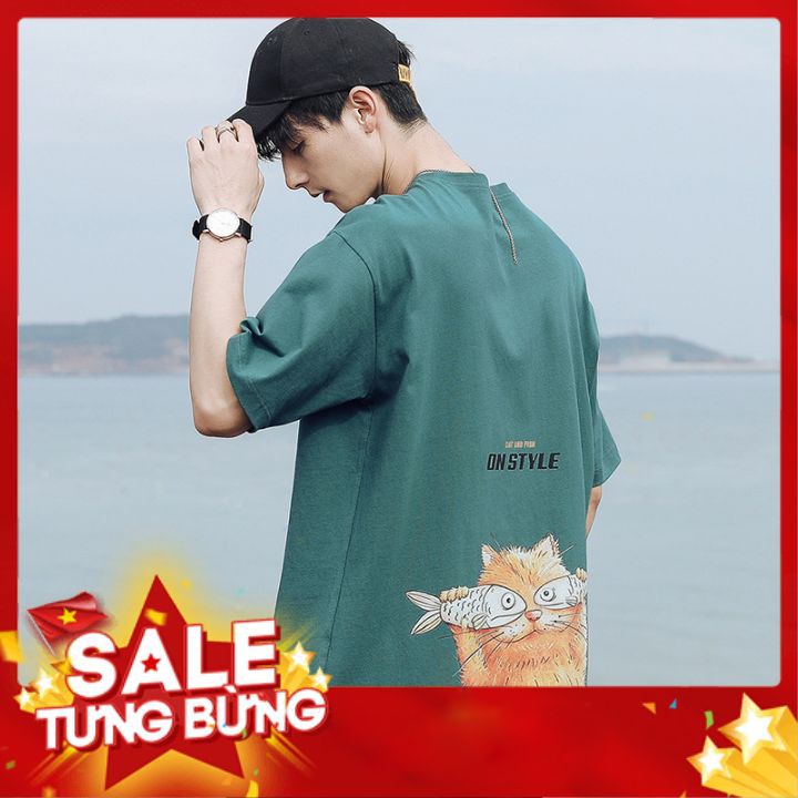 Áo thun nam ⭐ Freestyle ⭐ áo thun nam, nữ , Uniesex , cao cấp với thiết kế '' mèo và cá '' trẻ trung , thoáng mát