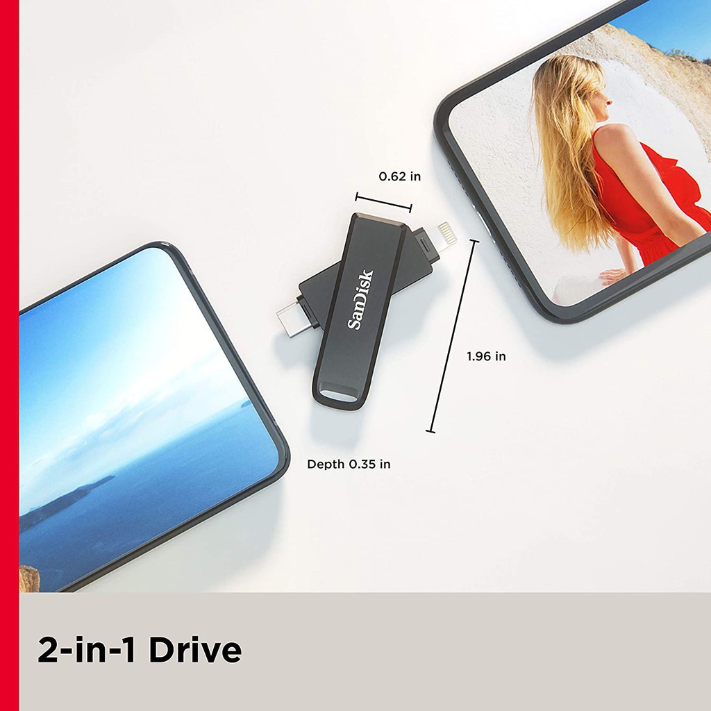 USB 3.1 OTG SanDisk iXpand 2 đầu TypeC và Lightning Flash Drive Luxe 256GB / 128GB / 64GB (Xám) - Nhất Tín Computer