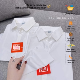 Áo Sơ Mi Nữ Trắng Dài Tay Cổ Nẹp Cứng Vải Xuất Dư Chống Nhăn