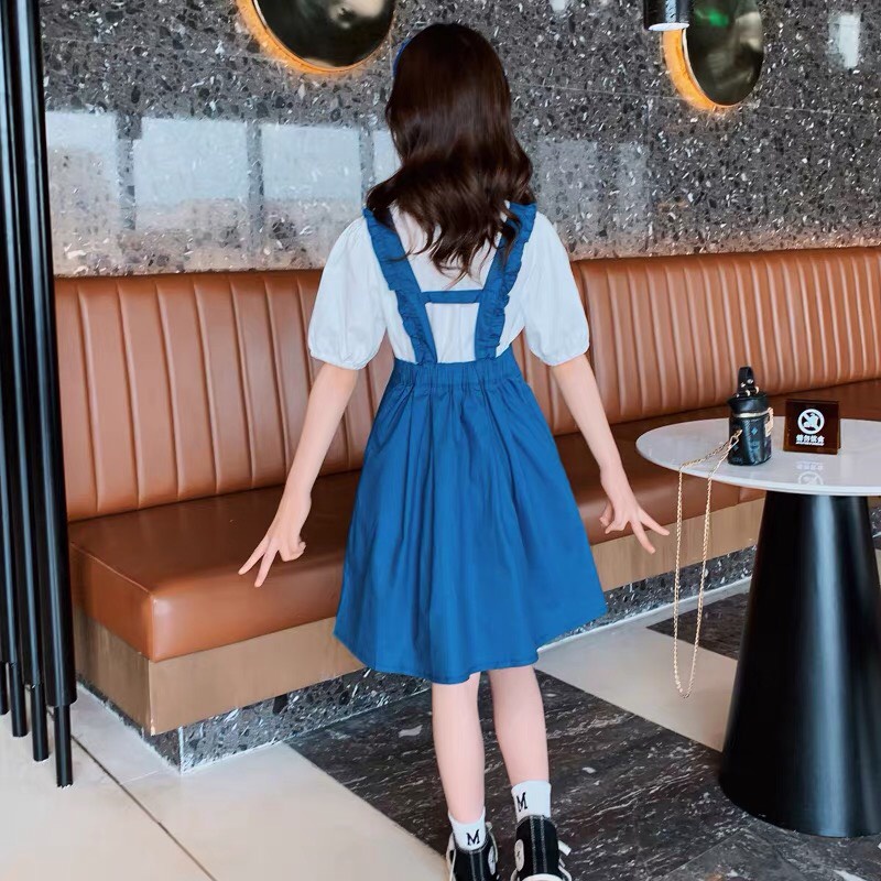 Set đầm bé gái lớn size đại  - kèm ảnh thật - màu xanh