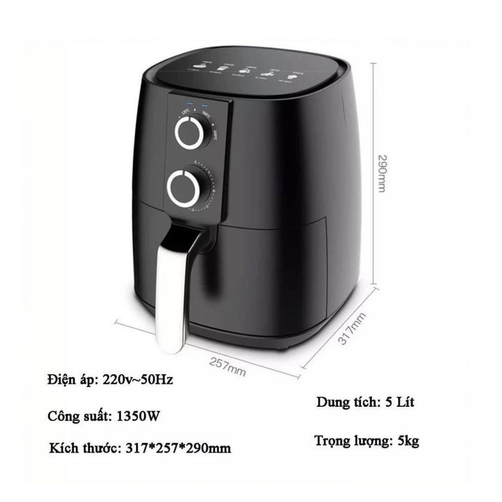 BẢO HÀNH 1 NĂM - Nồi chiên không dầu Chính hãng CAMEL Dung tích 5L Màu đen - BẾP NƯỚNG