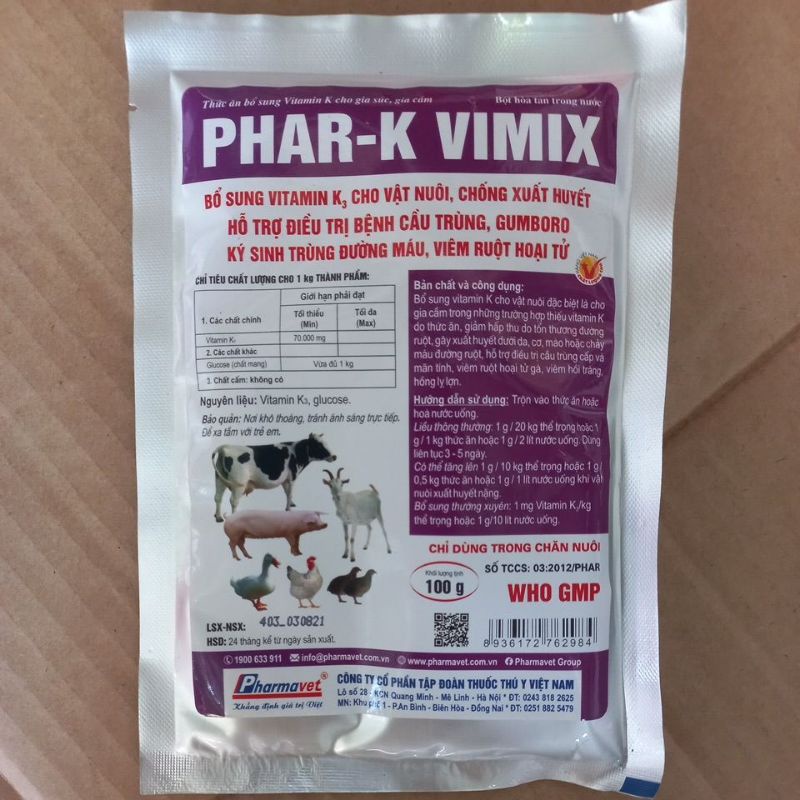 Gói Phar - K bsung vitamin K cho vật nuôi 100g Phar