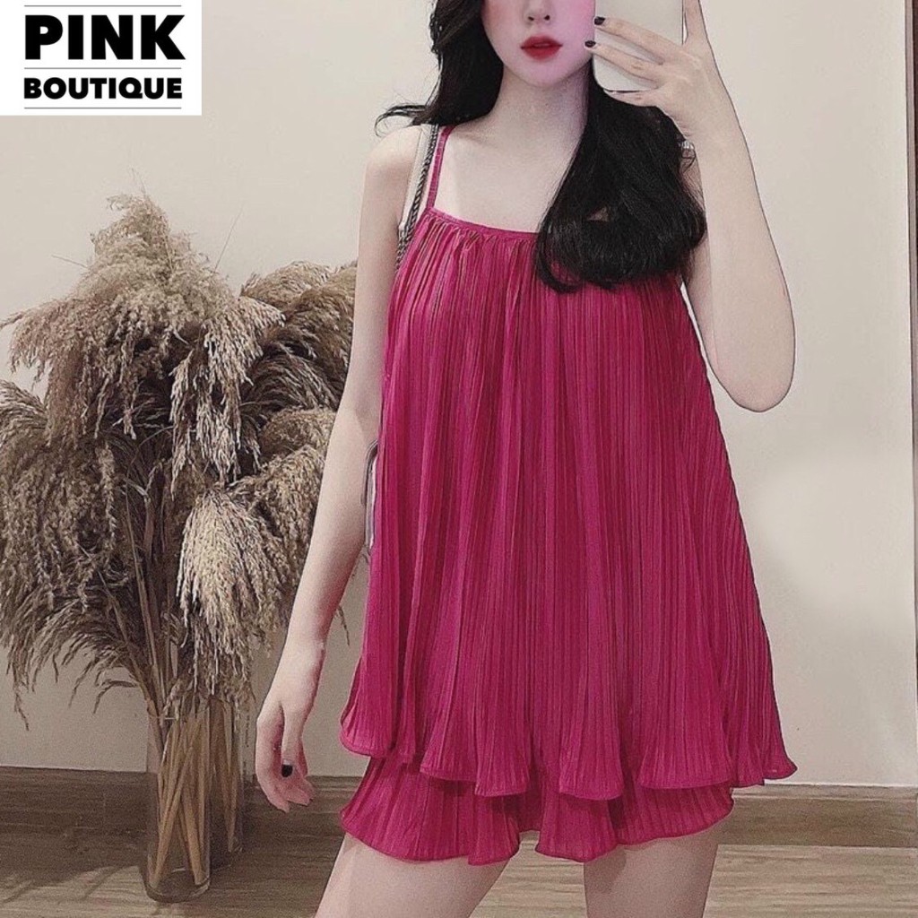 Bộ Đồ Nữ Lụa Hai Dây Dập Li Quần Short Dáng Váy Mùa Hè Chất Mát Thiết Kế PINK BOUTIQUE | BigBuy360 - bigbuy360.vn