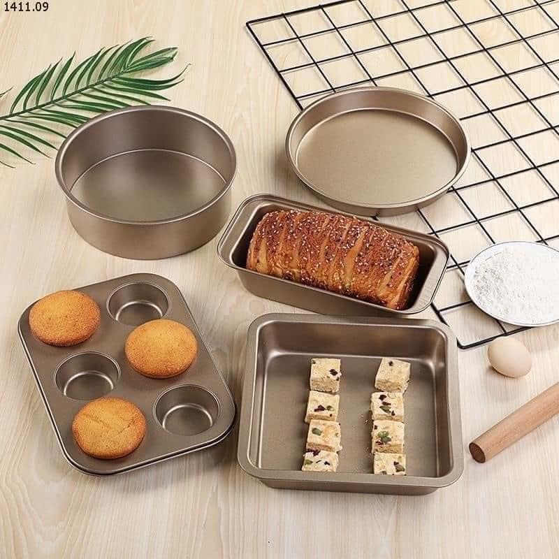 Bộ 5 khay nướng bánh màu vàng thép không gỉ