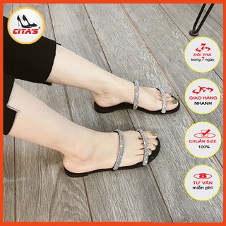 Dép nữ quai ngang đính đá cực xinh, dép đính đá hot 2021 Citashoes