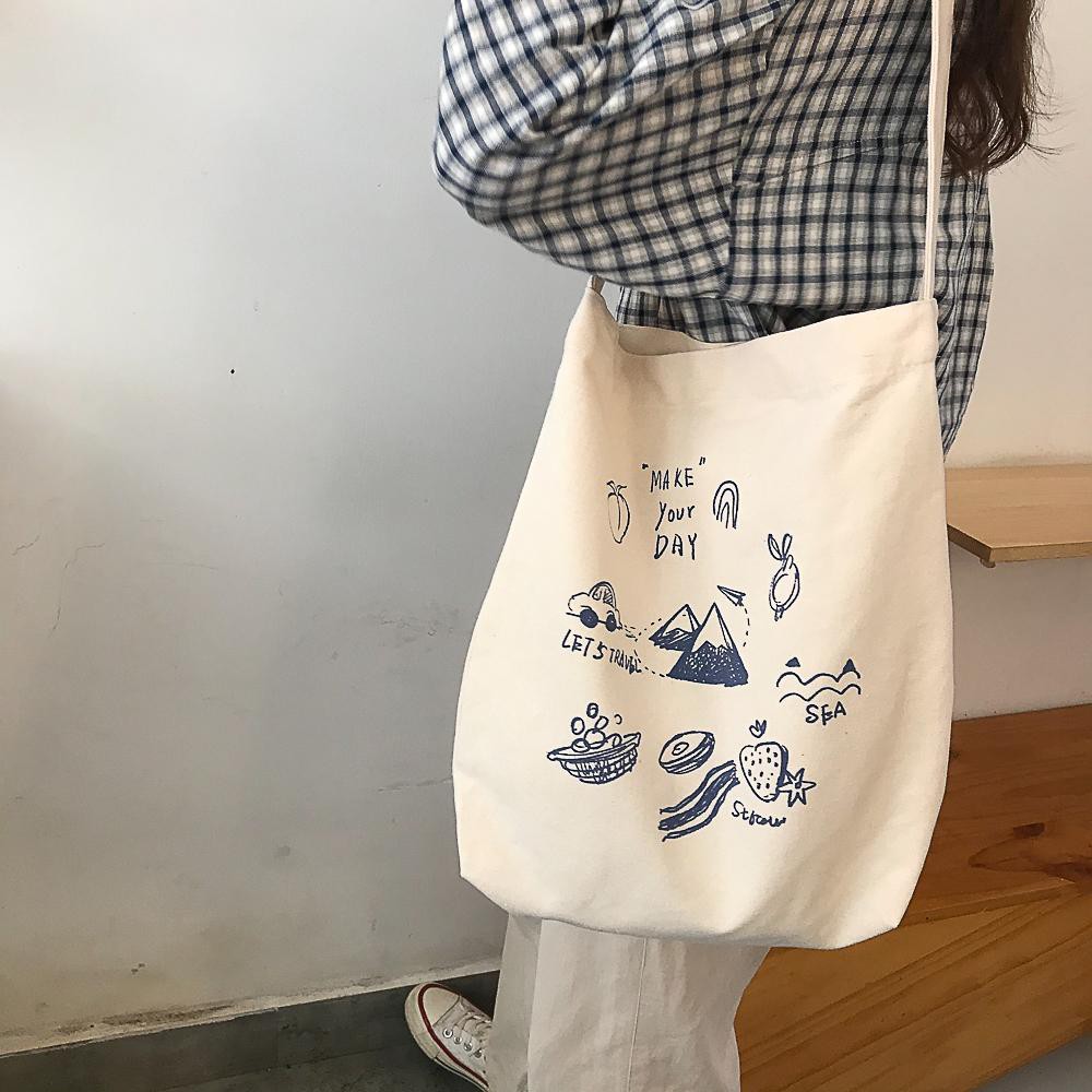 [BẢN MỚI NHẤT] Túi tote vải bố đựng đồ canvas thời trang Hazi, túi vuông MAKE YOUR DAY loại đẹp HZ32