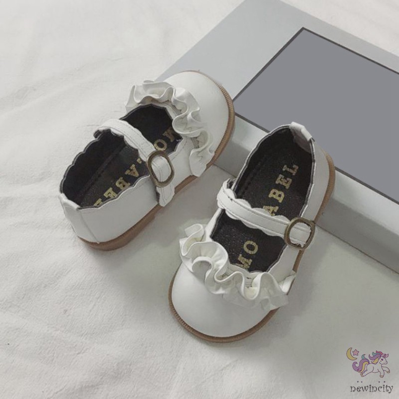 Giày Da Pu Viền Bèo Nhún Xinh Xắn Phong Cách Hàn Quốc Cho Trẻ Em