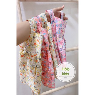 Set áo hoa 2 dây cúc phối quần thô mát lạnh cho bé gái