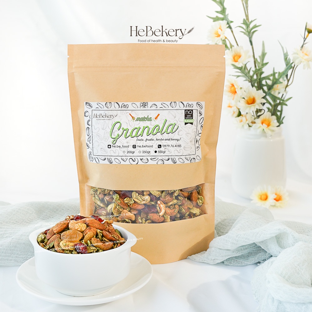 500g Granola vị Matcha Ăn Kiêng HeBe Healthy Ngũ Cốc Giảm Cân Tự Nhiên
