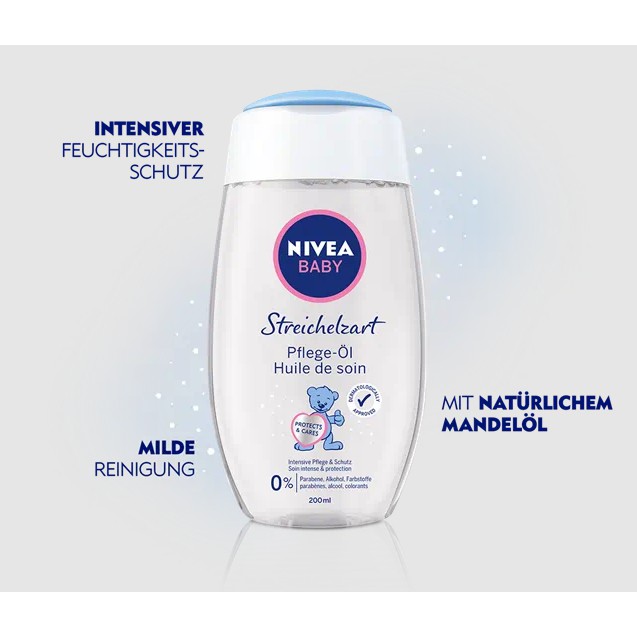 Dầu Massage cho mẹ bầu và bé Nivea Baby Streichelzart 200ML – Hàng Đức