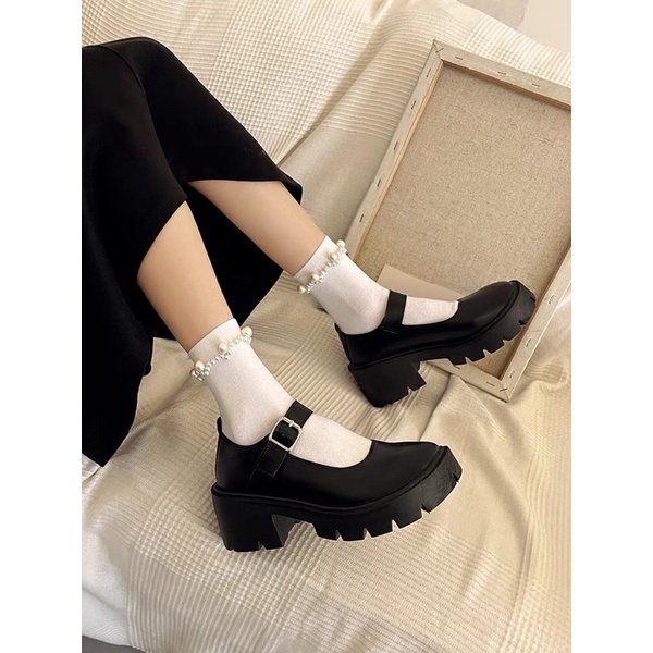 Giày Nữ Búp Bê Lolita Khoá Cài Mũi Tròn