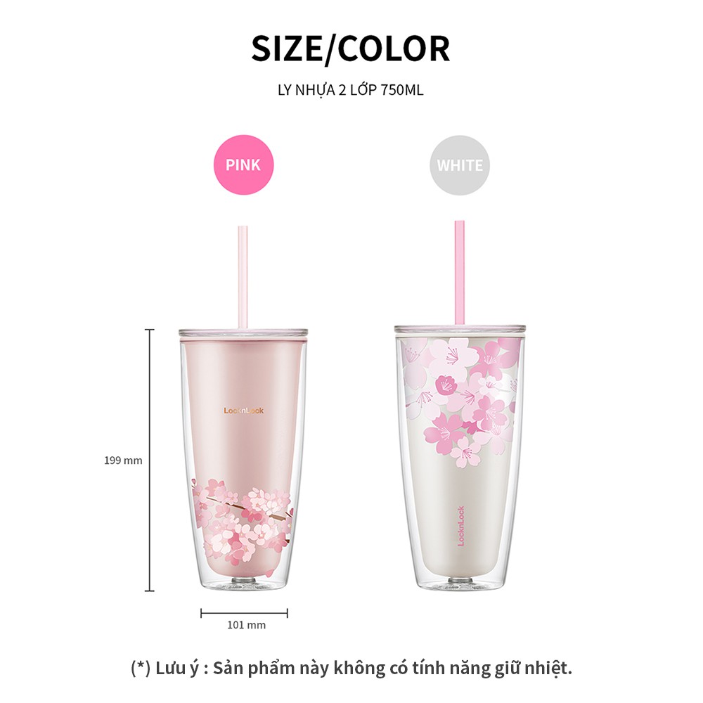 Ly nhựa 2 lớp Lock&Lock Cherry Blossom kèm ống hút double wall cold cup 750ml HAP509 (2 màu) | WebRaoVat - webraovat.net.vn