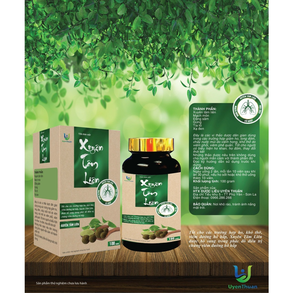 Viên uống thảo mộc Xuyên Tâm Liên -100ml Nấm lim xanh đông trùng hạ thảo Nano Gold - HTX Uyên THuận