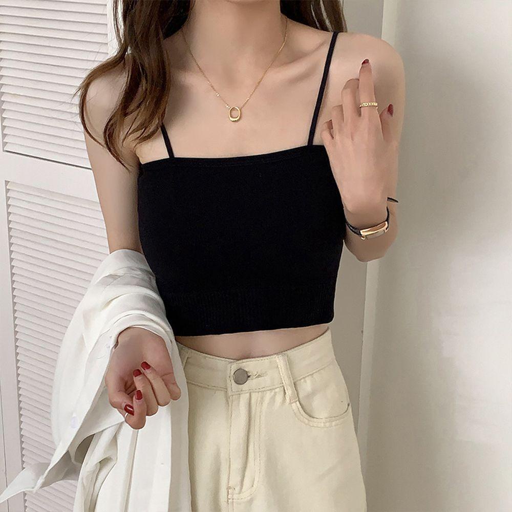 SOMEDAYZL Áo Hai Dây Dệt Kim Màu Sắc Trơn Phong Cách Hàn Quốc Thời Trang Mùa Hè Cho Nữ