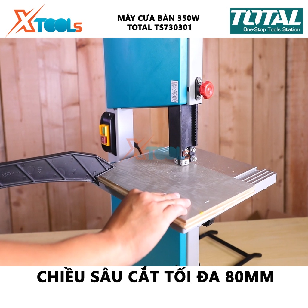 Máy cưa bàn 350W Total TS730301 | máy cưa gỗ điện áp 220-240V ~ 50Hz, tốc độ lưỡi 11,6m/s, răng 6 răng cưa/inch