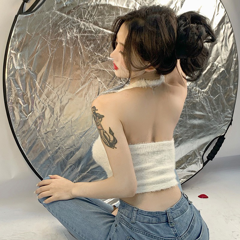 Áo Tank Top Lông Cừu Hai Dây Hở Lưng Dáng Ôm Gợi Cảm Cho Bạn Gái