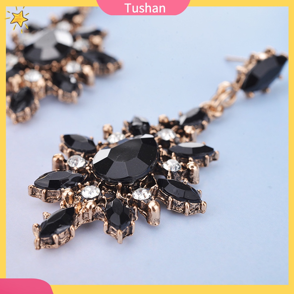 Đôi Khuyên Tai Dài Hình Bông Tuyết Đính Đá Thời Trang Cho Nữ