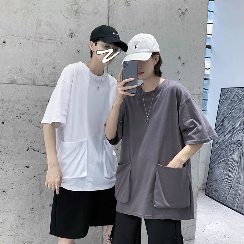 Áo thun basic tay lỡ form rộng unisex 2 túi | BigBuy360 - bigbuy360.vn