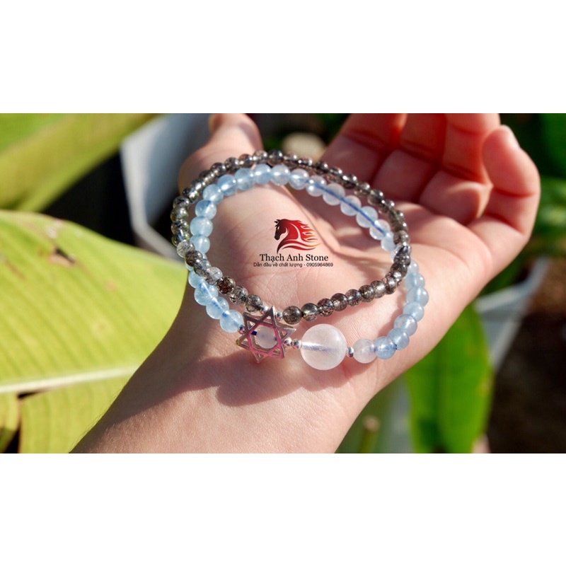 Vòng tay aquamarine_thach anh tóc đen