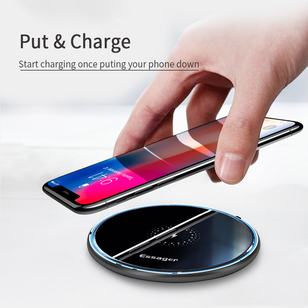 Essager 15W Qi Wireless Charger For iPhone 11 Pro Xs Max X Xr 8 Induction Fast Wireless Charging Pad For Samsung S20 Xiaomi mi 9