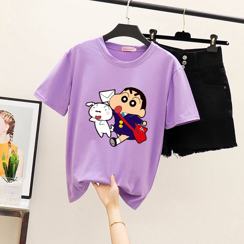 Áo Thun Tay Ngắn In Hình Shin Cậu Bé Bút Chì Thời Trang Dễ Thương