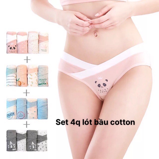 Quần lót bầu sau sinh cạp chéo cotton CAO CẤP cho bà bầu sinh thường hoặc sinh mổ size từ 43 - 85kg_𝐐𝐋𝟓𝟐( set 4quần)