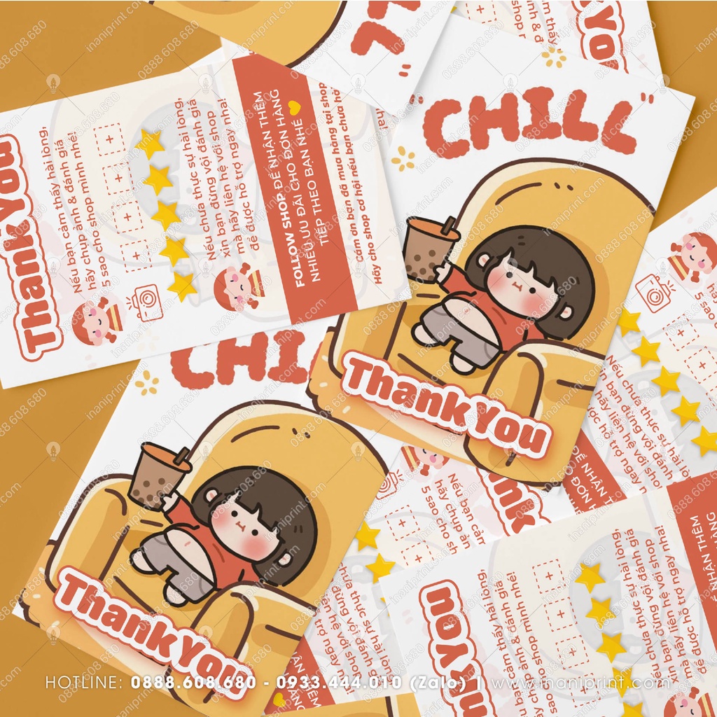 Thank You Card, Giấy Cảm Ơn Khách Hàng, Thiệp Cảm Ơn Giá Rẻ Mẫu Chill - Size 9x5.4cm - Cán Màng Mờ