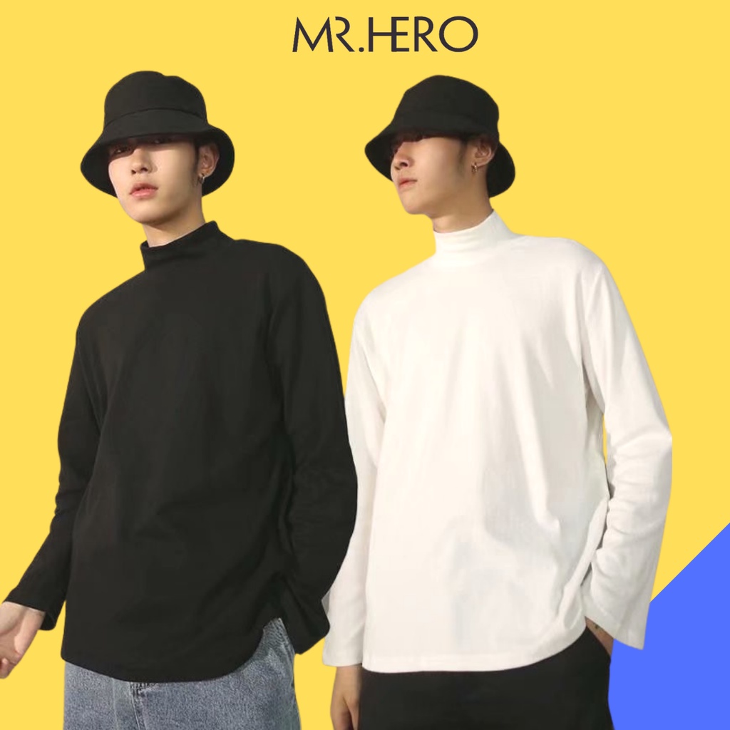 Áo nỉ thun unisex dài tay cổ lọ 3 phân AN03, Áo Sweater nam phong cách Hàn Quốc chất liệu cotton borip -  MrHero