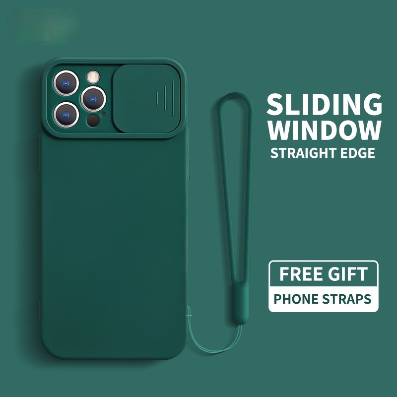 Ốp điện thoại silicon với nắp trượt bảo vệ camera và dây đeo cao cấp cho Iphone 12 Pro Max 12 Mini 11 Pro Max