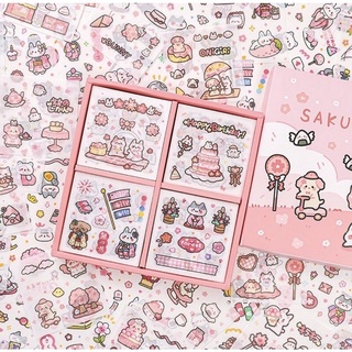 Hộp 100 tờ sticker trang trí dễ thương Sakura hồng