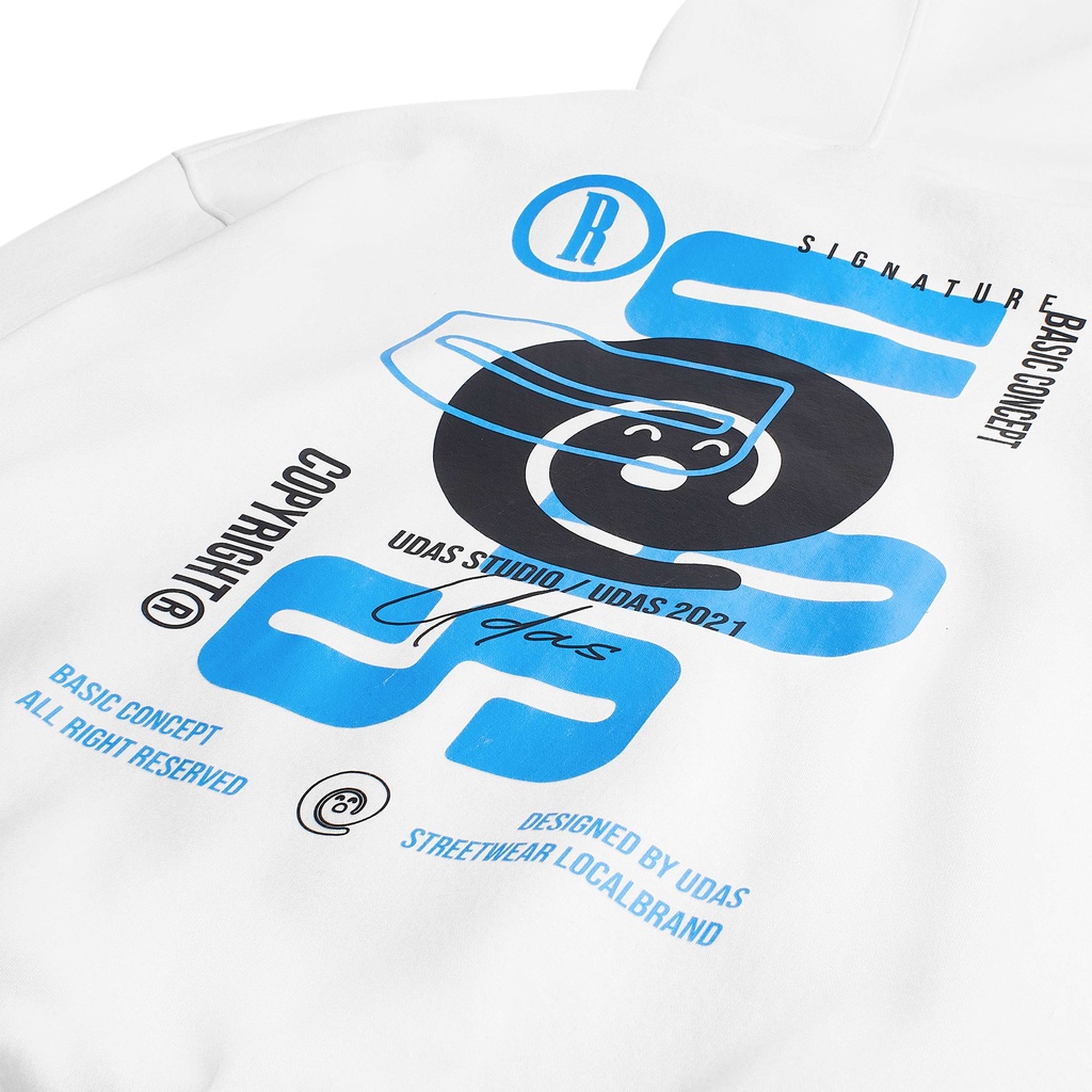 Áo khoác hoodie nỉ UDAS 100% cotton unisex dành cho nam và nữ có mũ form rộng - Trắng | BigBuy360 - bigbuy360.vn