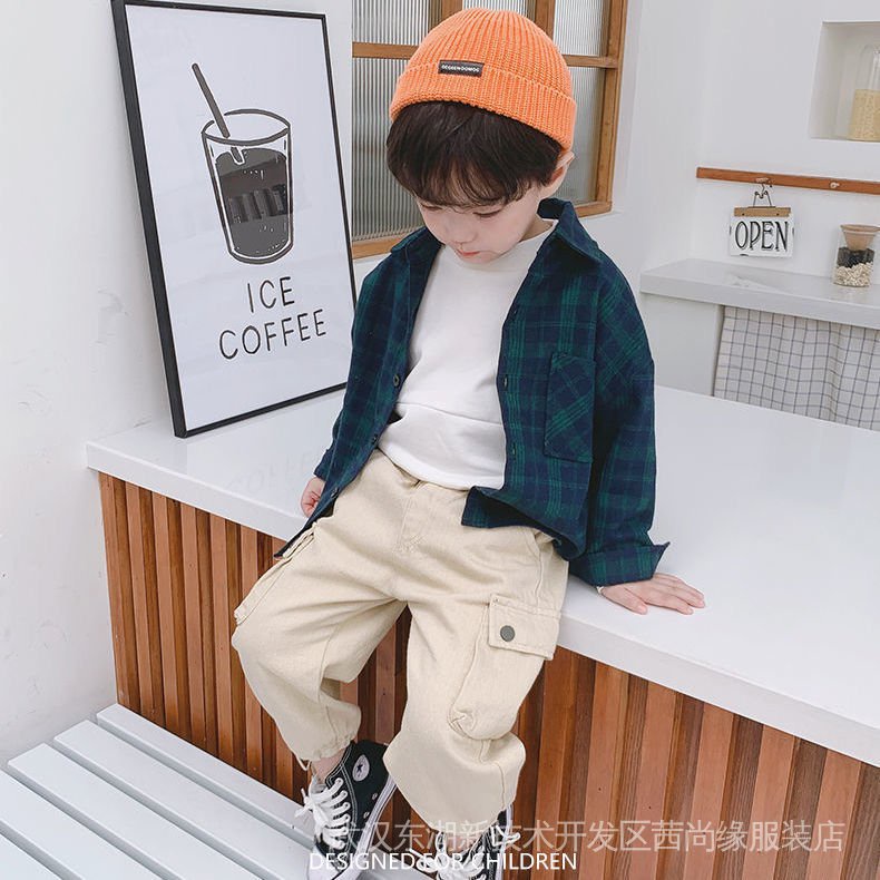 Áo Sơ Mi Caro Tay Dài Phong Cách Hàn Quốc Thời Trang Xuân Thu Mới Cho Bé Trai