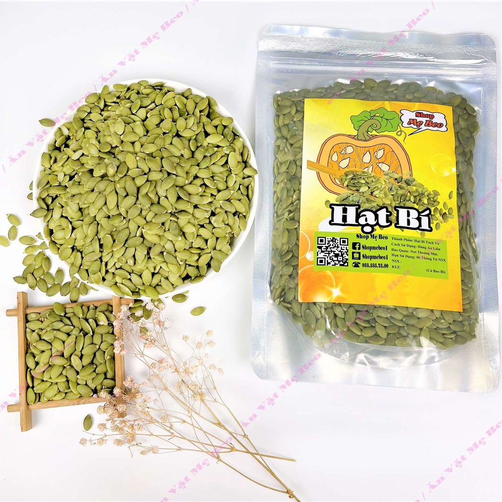 Nhân hạt bí xanh hữu cơ tách vỏ Rang Chín hoặc Tươi Sống 500gr