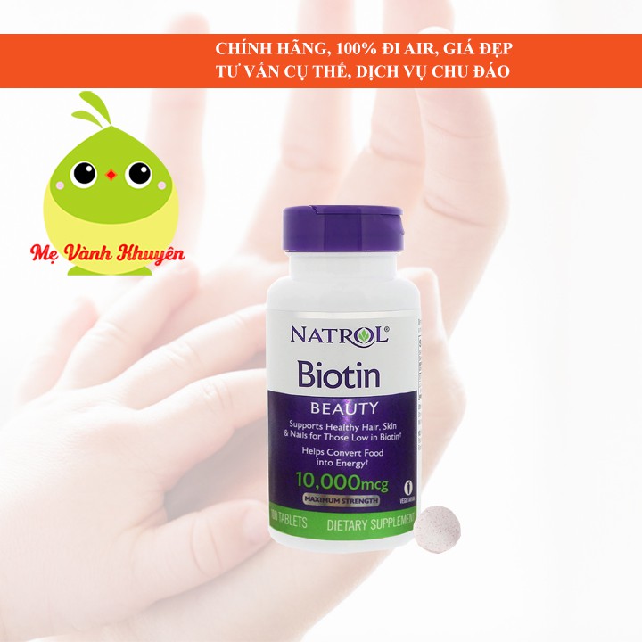 Hỗ trợ mọc tóc khỏe móng Natrol Biotin Maximum Strength 10000mcg, Mỹ (100v)