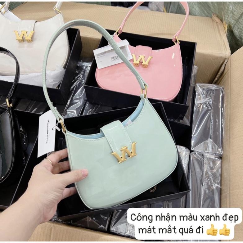 Túi waang chữ W da bóng size 21 kèm dây đeo chéo full hộp đầy đủ hàng cao cấp
